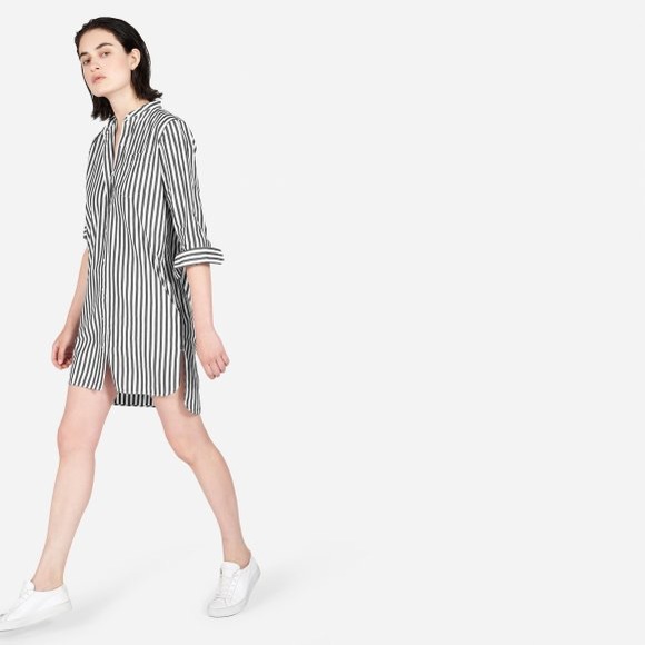 Everlane Dresses & Skirts - Everlane  Poplin Striped Collarless Shirt Dress